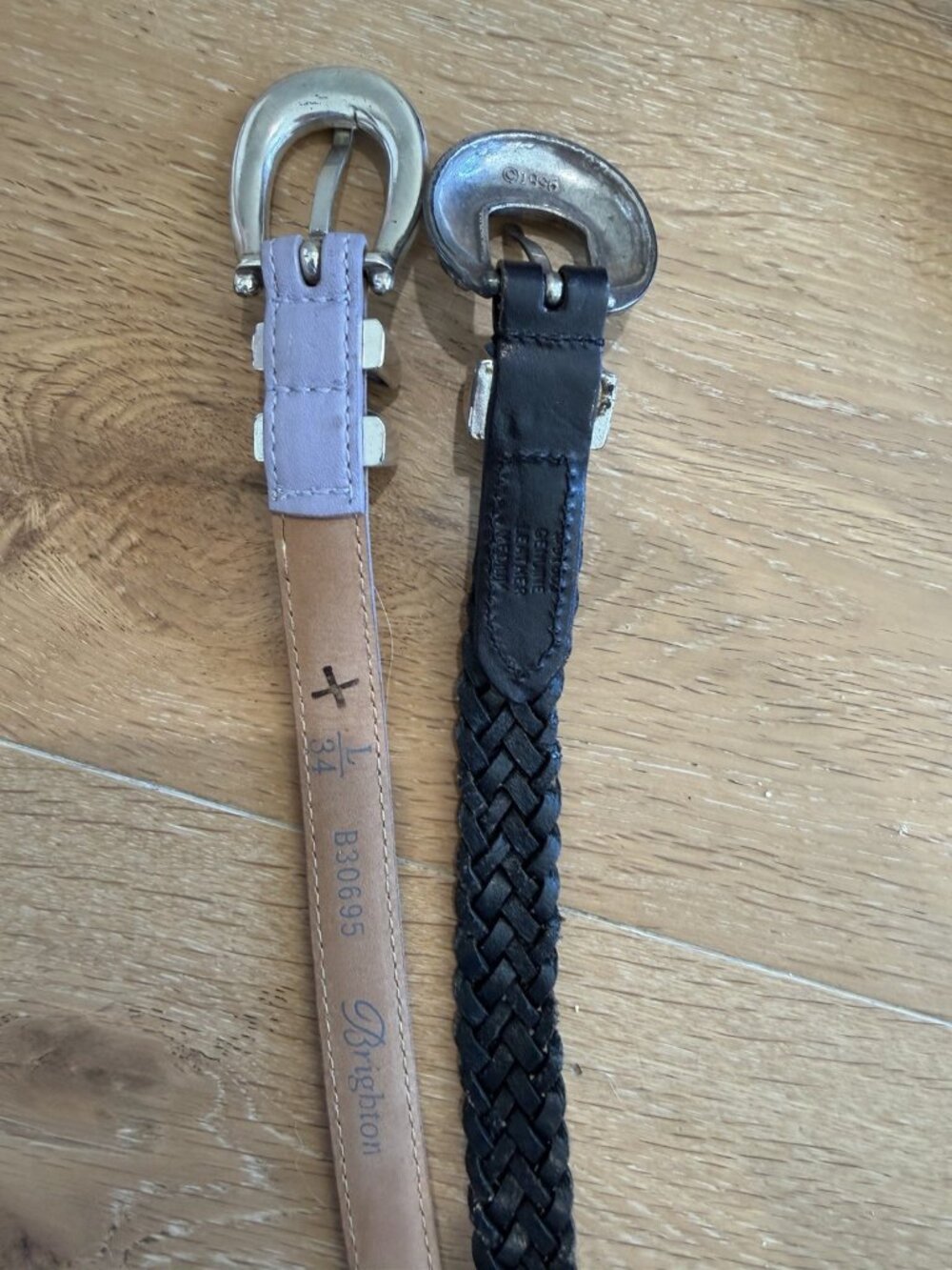 Set of 2 Women’s BRIGHTON Leather Belts M/L Purple & Black - Picture 3 of 7